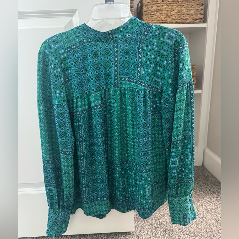 LOFT Teal and Blue Patterned Blouse